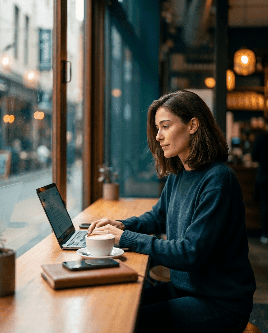 A freelancer working from a café